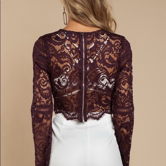 NEW WOMENS TOBI WINE COLORED BELL SLEEVE CROPPED BLOUSE  SIZE LARGE - Picture 4 of 8